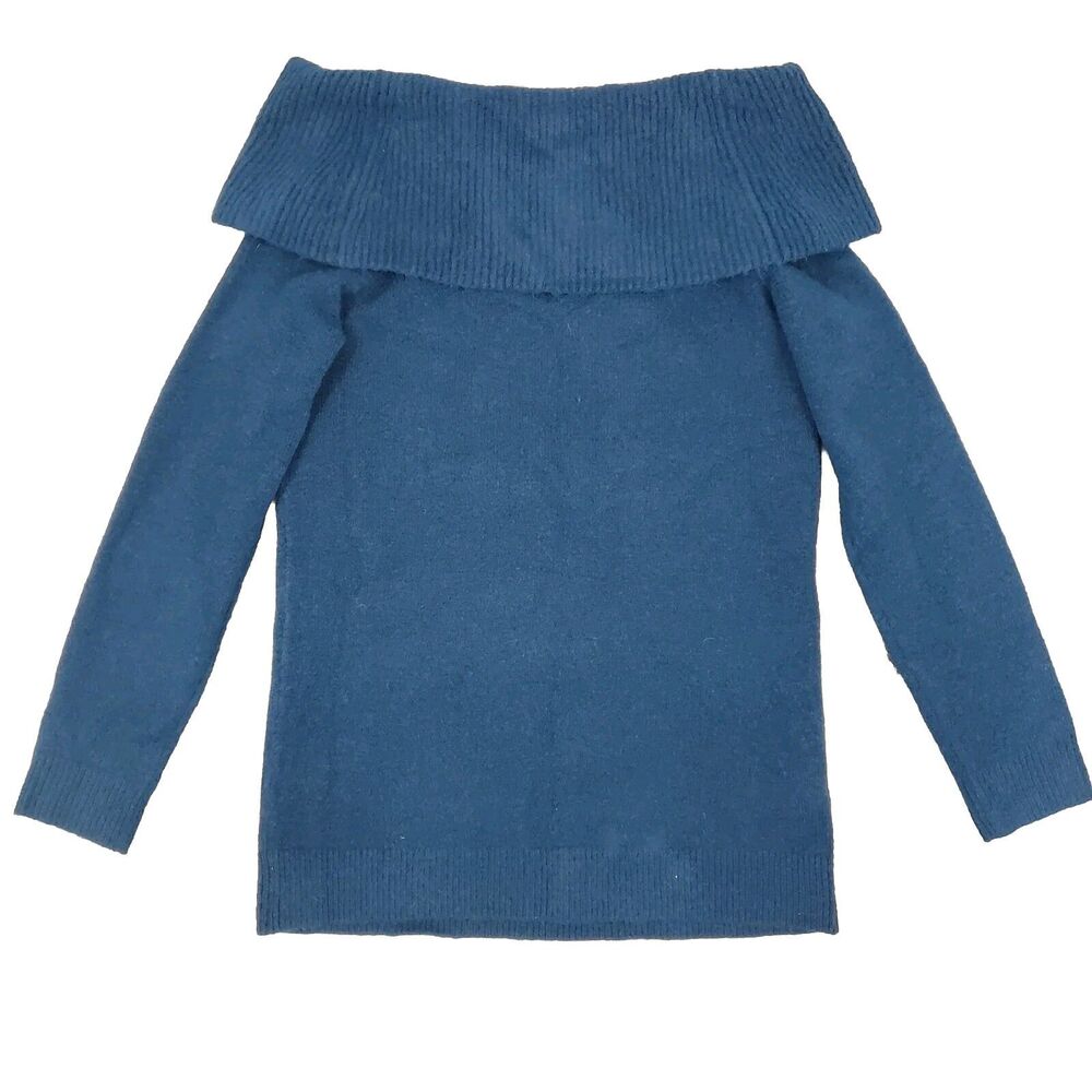 Ann Taylor Wool Blend Off the Shoulder Sweater S Teal Preppy Coastal Soft
